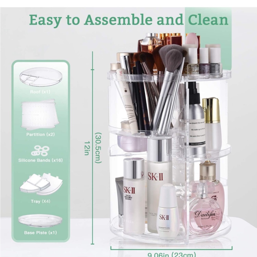 360RotatingMakeup💄OrganizerDIY AdjustableSpinning,FoldableMakeupStorageDisplay